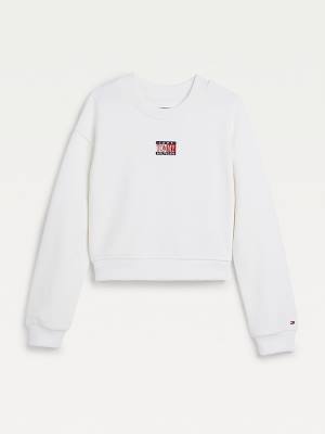 Tommy Hilfiger Logo Embroidery Cropped Pulóver Lány Fehér | TH930CGN