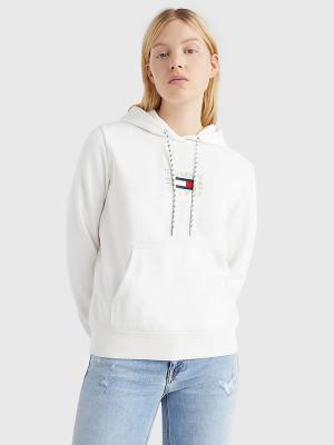 Tommy Hilfiger Logo Embroidery Kapucnis Pulóver Női Fehér | TH260FRN