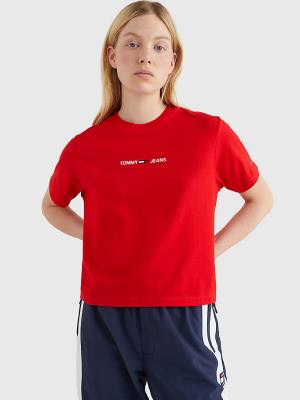 Tommy Hilfiger Logo Embroidery Organic Pamut Póló Női Piros | TH192IVQ