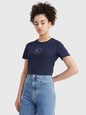 Tommy Hilfiger Logo Embroidery Slim Fit Póló Női Kék | TH415QNE