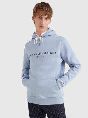 Tommy Hilfiger Logo Kapucnis Pulóver Férfi Kék | TH618IVY