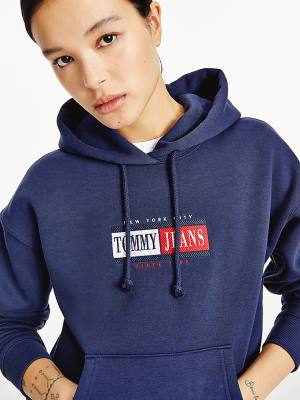 Tommy Hilfiger Logo Kapucnis Pulóver Női Kék | TH384WKV