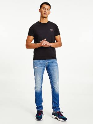 Tommy Hilfiger Logo Organic Pamut Slim Fit Póló Férfi Fekete | TH362MWB