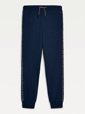 Tommy Hilfiger Logo Piping Organic Pamut Cuffed Joggers Nadrág Lány Kék | TH204QMZ