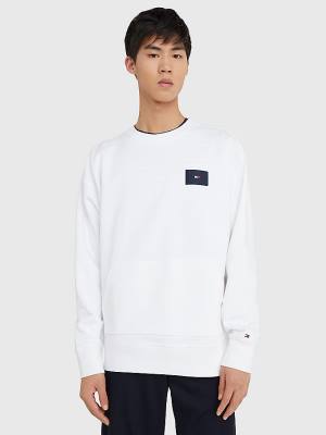 Tommy Hilfiger Logo Print Crew Neck Pulóver Férfi Fehér | TH913UNP