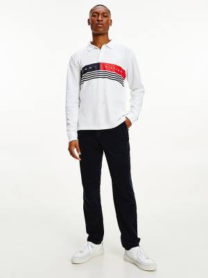 Tommy Hilfiger Logo Regular Fit Long Sleeve Póló Férfi Fehér | TH907TUE