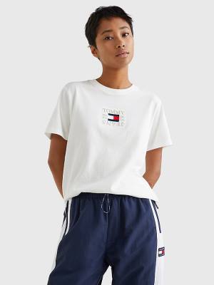 Tommy Hilfiger Logo Relaxed Fit Póló Női Fehér | TH123TAB