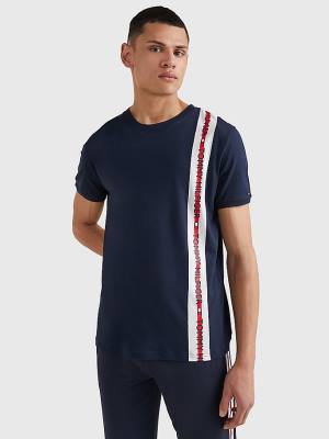 Tommy Hilfiger Logo Stripe Pizsama Férfi Kék | TH890PKQ