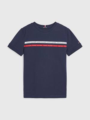 Tommy Hilfiger Logo Tape Organic Pamut Póló Fiú Kék | TH530DTP