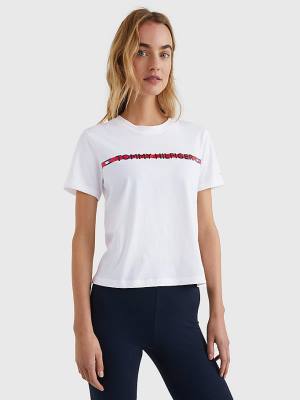 Tommy Hilfiger Logo Tape Póló Női Fehér | TH246KWO