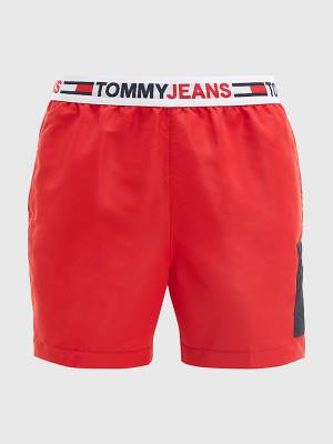 Tommy Hilfiger Logo Waistband Mid Length Shorts Fürdőruha Férfi Piros | TH052DRE