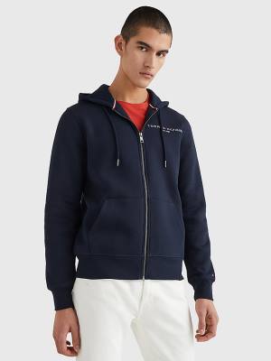 Tommy Hilfiger Logo Zip-Thru Kapucnis Pulóver Férfi Kék | TH095GJO