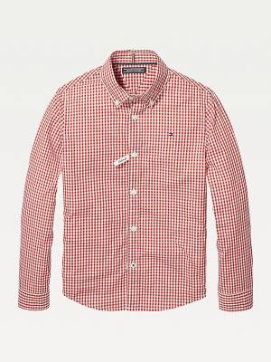 Tommy Hilfiger Long Sleeve Gingham Ingek Fiú Piros | TH624ZJD