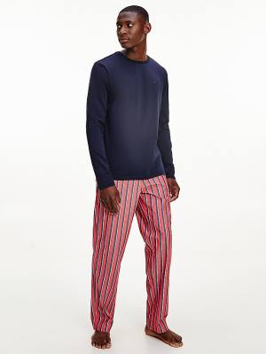 Tommy Hilfiger Long Sleeve Organic Pamut Set Pizsama Férfi Kék | TH759SRG