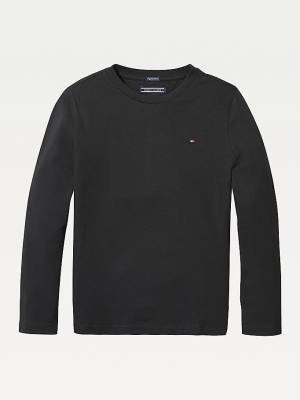 Tommy Hilfiger Long-Sleeve Organic Pamut Póló Lány Fekete | TH823BLA