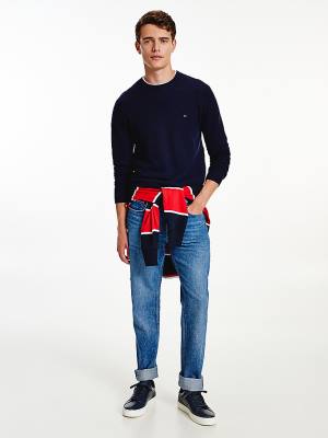 Tommy Hilfiger Luxury Wool Textured Jumper Pulóverek Férfi Kék | TH301WKJ