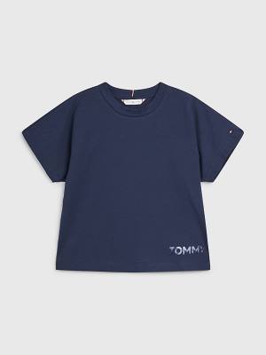 Tommy Hilfiger Metallic Logo Organic Pamut Póló Lány Kék | TH689FPT