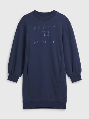 Tommy Hilfiger Metallic Logo Sweatshirt Ruha Lány Kék | TH920UWB