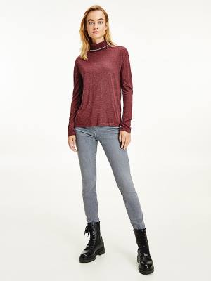 Tommy Hilfiger Metallic Roll Neck Jumper Póló Női Lila | TH250ODA