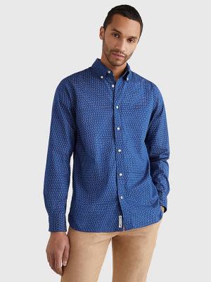 Tommy Hilfiger Micro Print Poplin Regular Fit Ingek Férfi Kék | TH164KUB