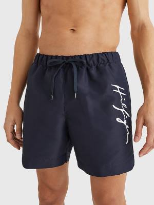 Tommy Hilfiger Mid Length Signature Logo Shorts Fürdőruha Férfi Kék | TH204HIW