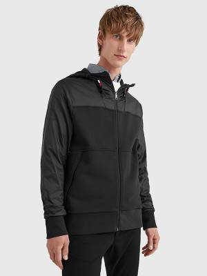 Tommy Hilfiger Mixed Texture Zip-Thru Kapucnis Pulóver Férfi Fekete | TH581ZMC