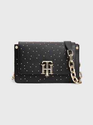 Tommy Hilfiger Monogram Lock Studded Crossover Táska Női Fekete | TH396SEY