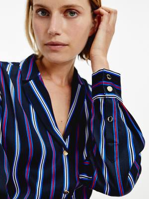 Tommy Hilfiger Multicolour Stripe Viscose Blúz Női Kék | TH548CNG