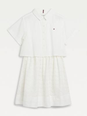 Tommy Hilfiger Organic Pamut Broderie Anglaise Ruha Lány Fehér | TH581ILW