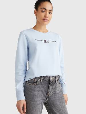 Tommy Hilfiger Organic Pamut Crew Neck Pulóver Női Kék | TH391MHT