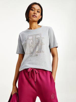 Tommy Hilfiger Organic Pamut Crystal Monogram Póló Női Szürke | TH380LDW