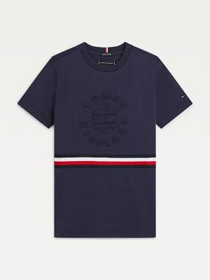 Tommy Hilfiger Organic Pamut Embossed Logo Póló Fiú Kék | TH790SUI