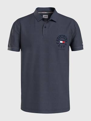 Tommy Hilfiger Organic Pamut Logo Embroidery Póló Férfi Kék | TH136URY