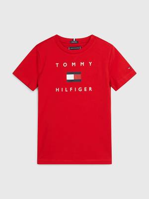 Tommy Hilfiger Organic Pamut Logo Póló Fiú Piros | TH081HBJ