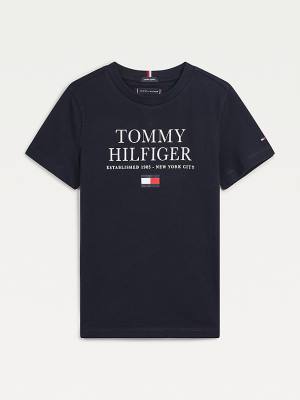 Tommy Hilfiger Organic Pamut Logo Póló Fiú Kék | TH290XWS