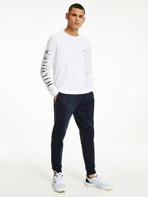 Tommy Hilfiger Organic Pamut Long Sleeve Póló Férfi Fehér | TH376REO