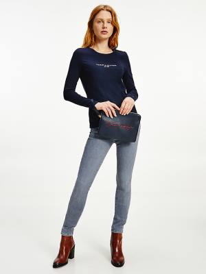 Tommy Hilfiger Organic Pamut Long Sleeve Póló Női Kék | TH923KDG