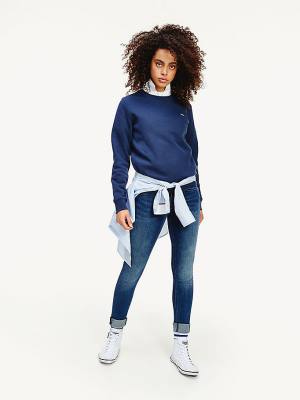 Tommy Hilfiger Organic Pamut Regular Fit Fleece Pulóver Női Kék | TH235SUY