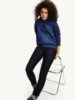 Tommy Hilfiger Organic Pamut Regular Fit Kapucnis Pulóver Női Kék | TH597AFX