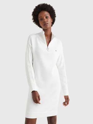 Tommy Hilfiger Organic Pamut Relaxed Fit Half-Zip Ruha Női Fehér | TH061ZQM