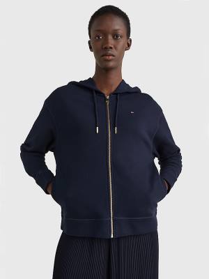 Tommy Hilfiger Organic Pamut Relaxed Fit Zip-Thru Kapucnis Pulóver Női Kék | TH359XRL