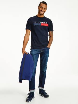 Tommy Hilfiger Organic Pamut Relaxed Fit Póló Férfi Kék | TH641NOD