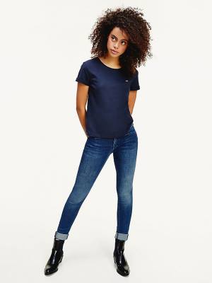 Tommy Hilfiger Organic Pamut Slim Fit Póló Női Kék | TH067PCG