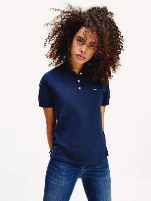 Tommy Hilfiger Organic Pamut Slim Fit Póló Női Kék | TH394SXO