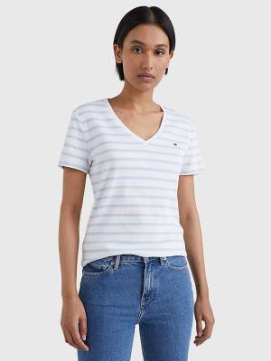 Tommy Hilfiger Organic Pamut Slim Fit V-Neck Póló Női Fehér | TH713CZE