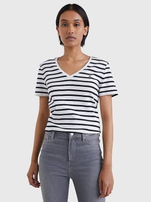 Tommy Hilfiger Organic Pamut Slim Fit V-Neck Póló Női Fehér | TH867CER