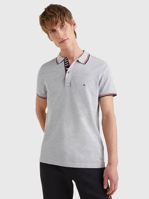 Tommy Hilfiger Organic Pamut Tipped Slim Fit Póló Férfi Szürke | TH318QBJ