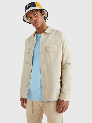 Tommy Hilfiger Organic Pamut Twill Overshirt Ingek Férfi Bézs | TH079IOL