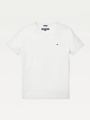 Tommy Hilfiger Organic Pamut V-Neck Póló Fiú Fehér | TH341WRZ