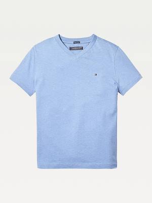 Tommy Hilfiger Organic Pamut V-Neck Póló Fiú Kék | TH409OKT